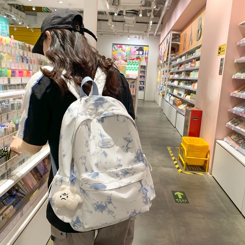 轩玺 简约韩版扎染风 超纤合成革 学生书包背包双肩包旅行包 大号 女款 黑色
