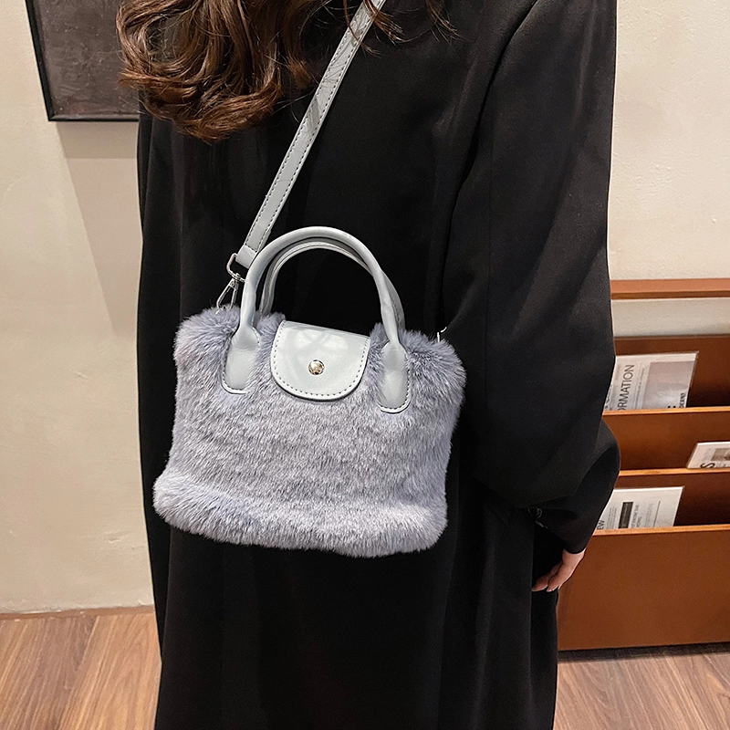 轩玺 休闲简约日常通勤时尚百搭 毛呢 单肩斜挎手提包 中号 女款 卡其色/米白色/粉色/黑色/灰色