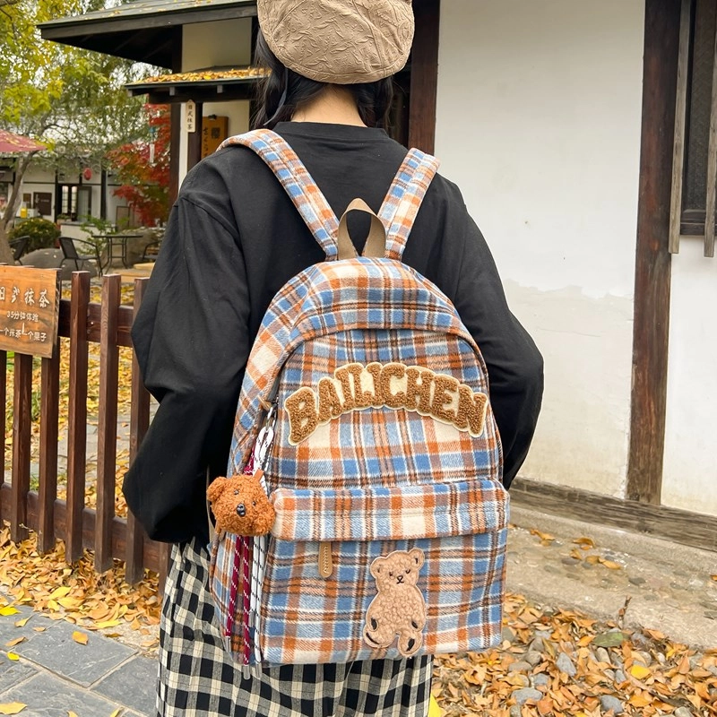 轩玺 复古休闲简约日常通勤时尚百搭 毛呢 双肩包 大号 男女同款情侣款 多色