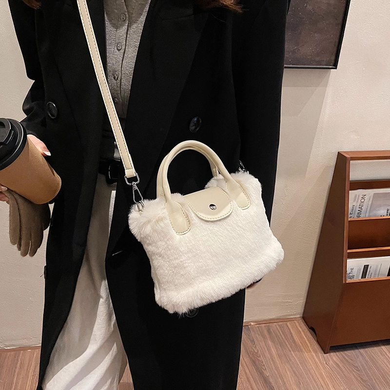轩玺 休闲简约日常通勤时尚百搭 毛呢 单肩斜挎手提包 中号 女款 卡其色/米白色/粉色/黑色/灰色