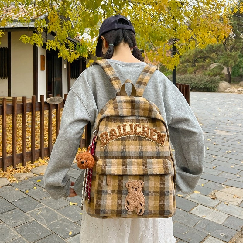 轩玺 复古休闲简约日常通勤时尚百搭 毛呢 双肩包 大号 男女同款情侣款 多色