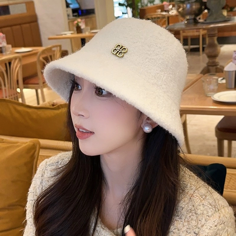 朵澜 韩版 保暖显脸小盆 大头围时尚毛绒 聚酯纤维 渔夫帽 女款