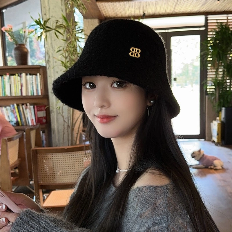 朵澜 韩版 保暖显脸小盆 大头围时尚毛绒 聚酯纤维 渔夫帽 女款