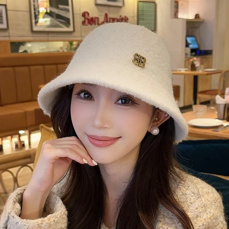 朵澜 韩版 保暖显脸小盆 大头围时尚毛绒 聚酯纤维 渔夫帽 女款