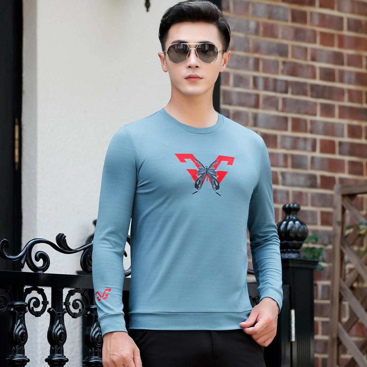 富铤 休闲简约印时尚百搭日常舒适高弹暖柔软宽松圆领长袖卫衣 男款