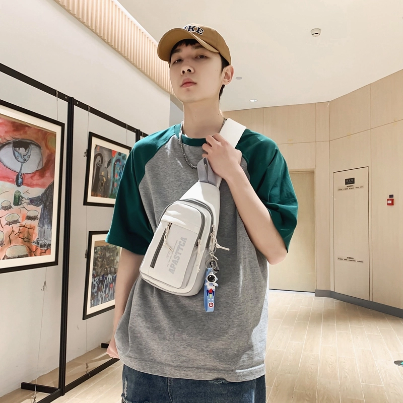 德力熊 休闲百搭韩版撞色简约时尚 尼龙 胸包 常规 男女同款情侣款 克莱因蓝/桔/浅灰/黑