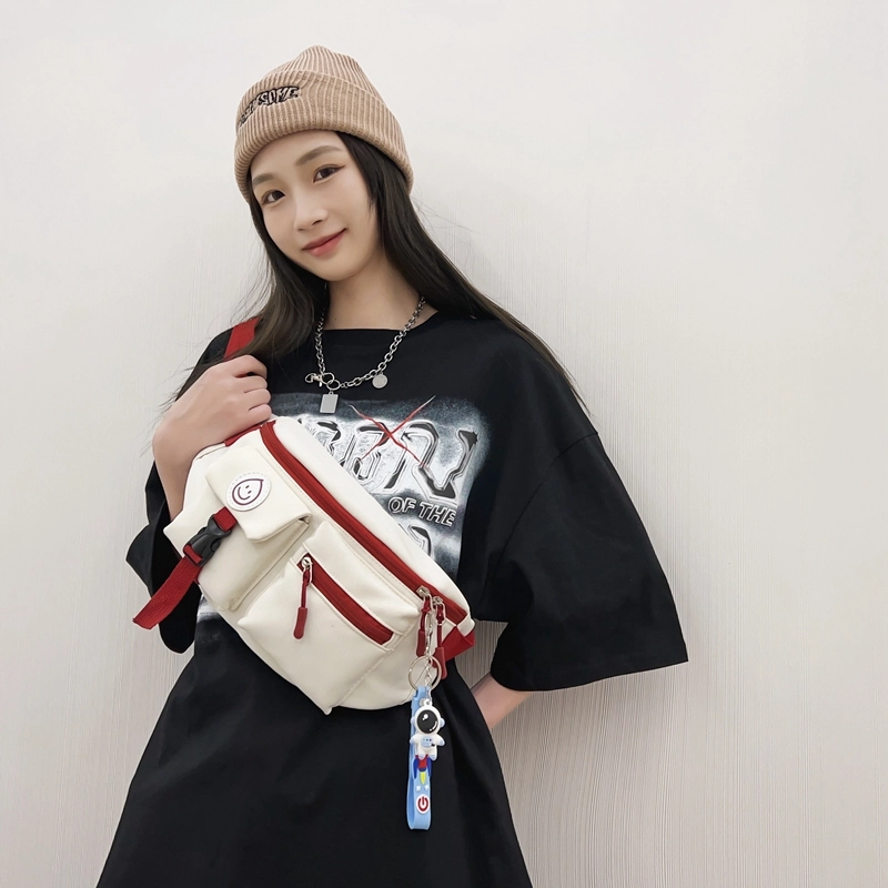 德力熊 日系休闲潮酷 尼龙 胸包 常规 男女同款情侣款 白红/白蓝/黑