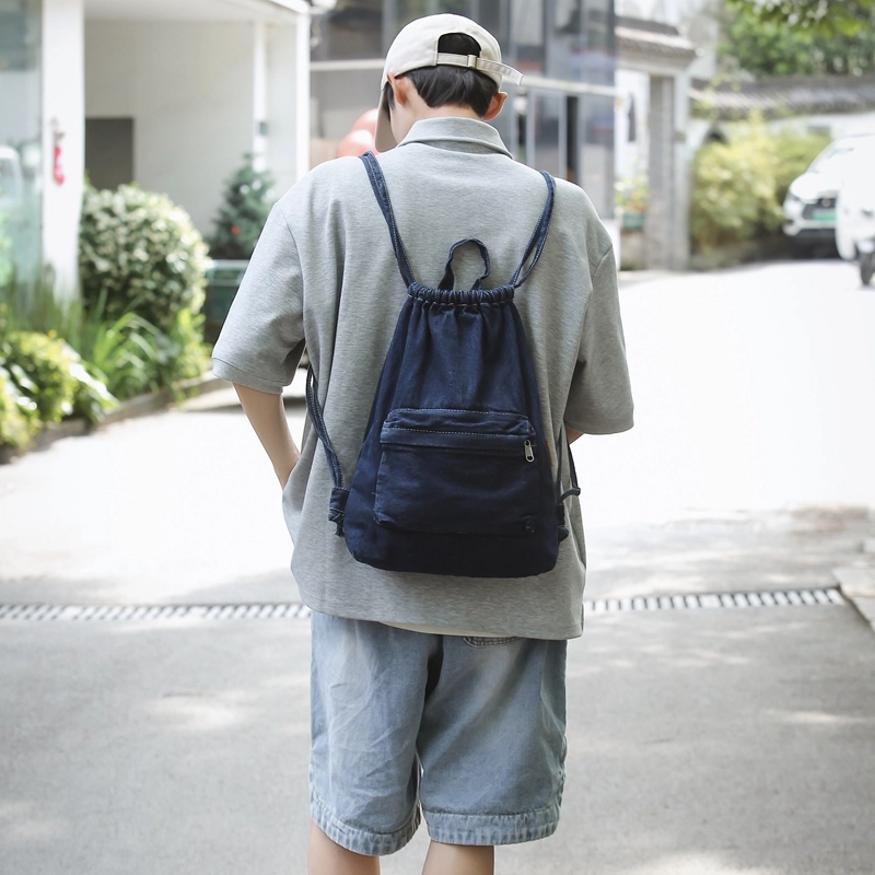 德力熊  牛仔布男女通用双色休闲时尚牛仔双肩包大容量通勤背包简约旅行背包