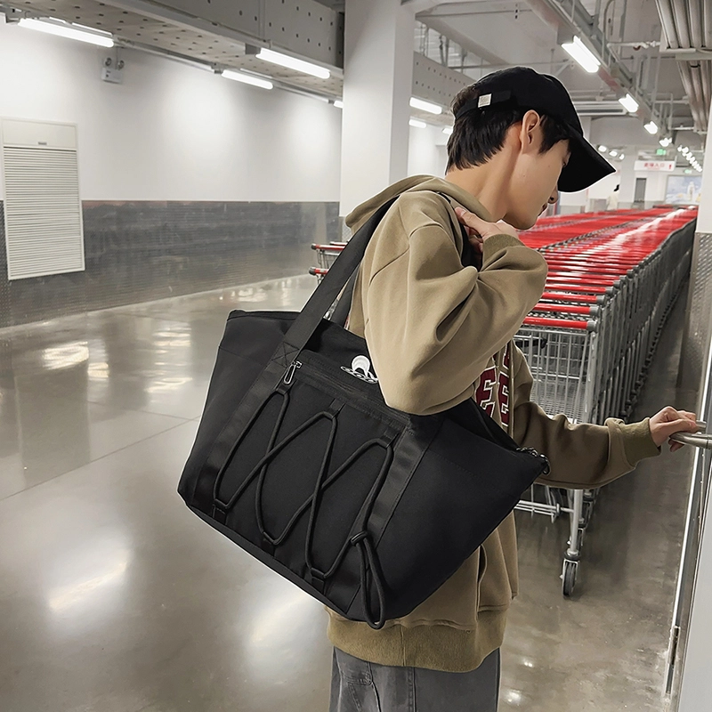 德力熊 大容量通勤百搭 尼龙 单肩包 男女同款情侣款 黑色/灰色