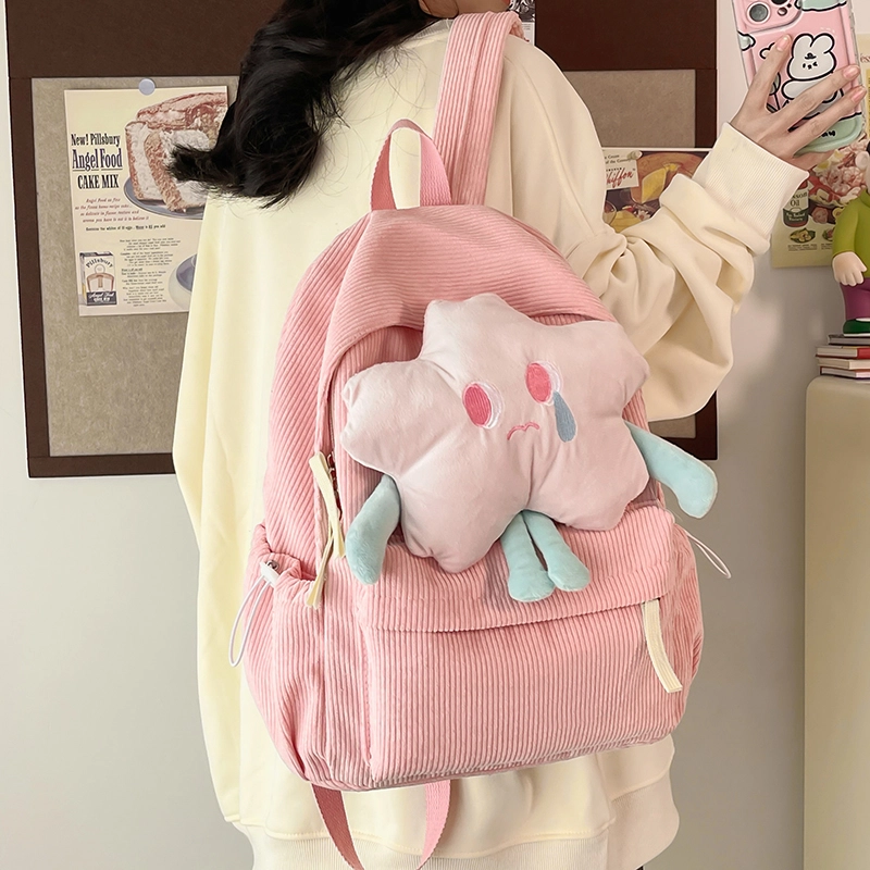 德力熊 可爱星星日系百搭大容量纯色 尼龙 书包背包双肩包 常规 女款 粉/白/灰/黑