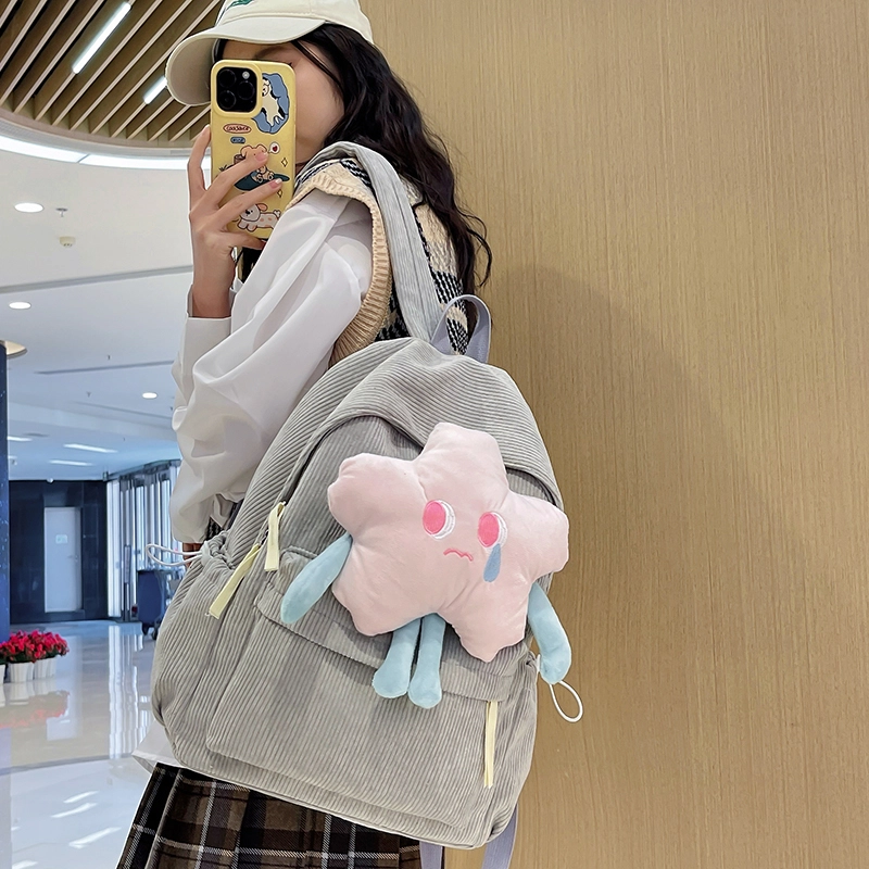 德力熊 可爱星星日系百搭大容量纯色 尼龙 书包背包双肩包 常规 女款 粉/白/灰/黑