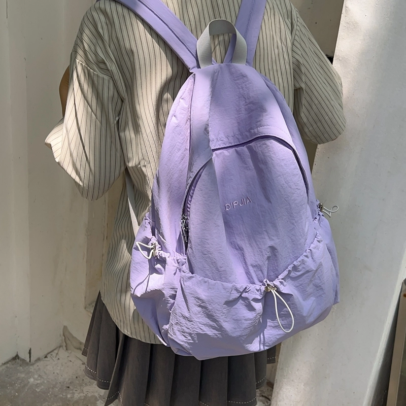 德力熊  尼龙男女通用多色超轻简约纯色双肩包尼龙大容量学生书包外出旅行背包