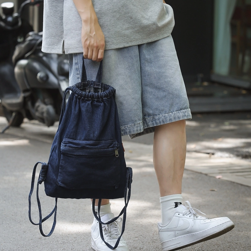 德力熊  牛仔布男女通用双色休闲时尚牛仔双肩包大容量通勤背包简约旅行背包