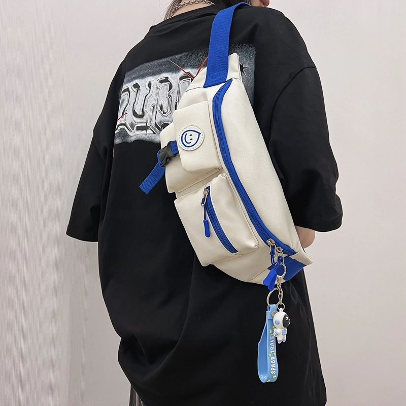 德力熊 日系休闲潮酷 尼龙 胸包 常规 男女同款情侣款 白红/白蓝/黑