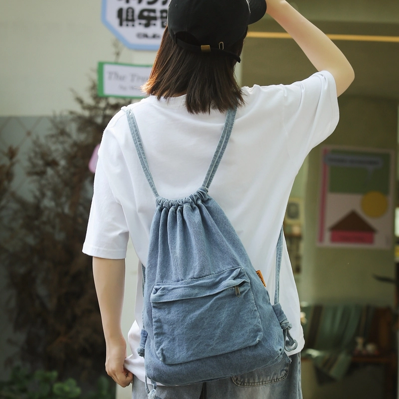 德力熊  牛仔布男女通用双色休闲时尚牛仔双肩包大容量通勤背包简约旅行背包