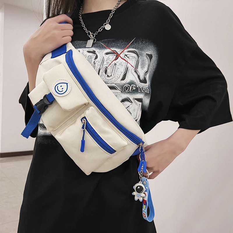 德力熊 日系休闲潮酷 尼龙 胸包 常规 男女同款情侣款 白红/白蓝/黑