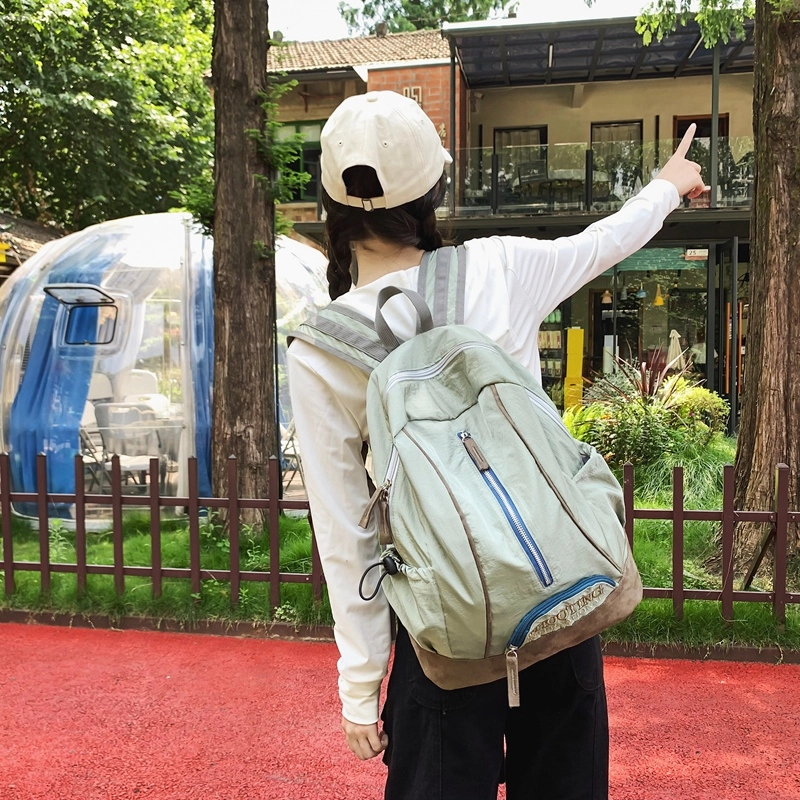 德力熊 休闲大容量竖拉链英文简约百搭 尼龙 书包背包双肩包 常规 男女同款情侣款 黑色/绿色/粉色/红色/黑色
