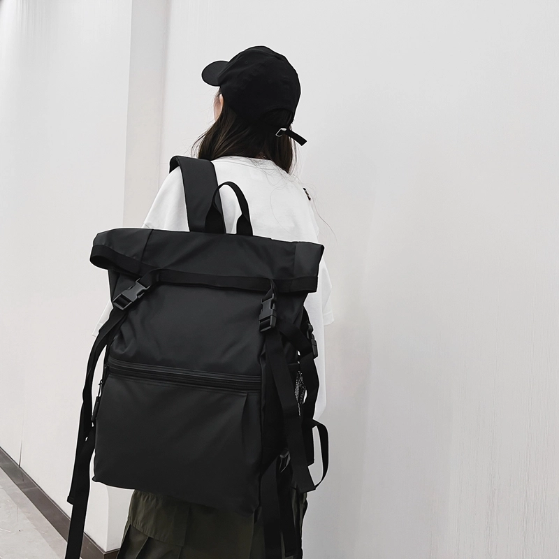 德力熊牛津布潮牌双肩包男女通用黑色背包短途旅行大容量轻便学生运动书包休闲电脑双肩背包