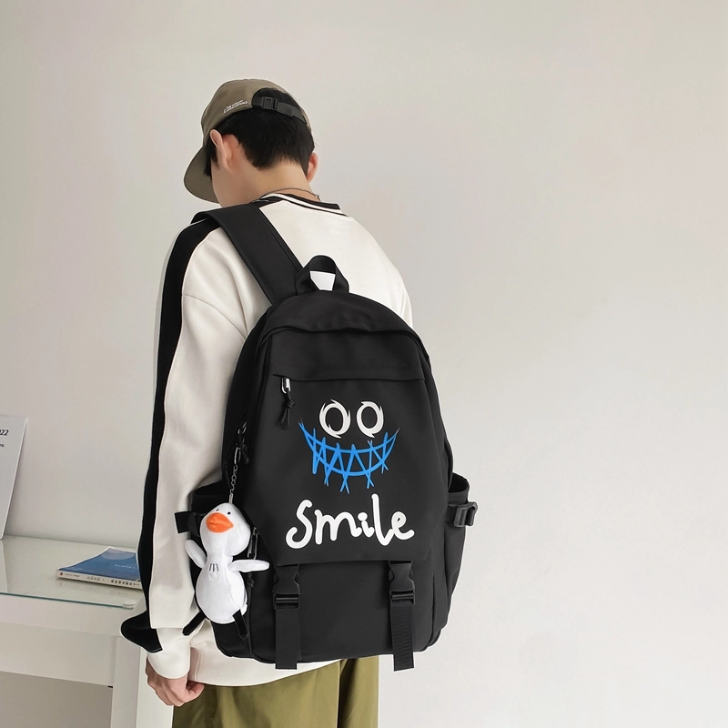 德力熊 轻便休息时尚百搭 尼龙 书包背包双肩包 常规 男女同款情侣款 黑色大牙/白色大牙/白色笑脸/白色笑脸