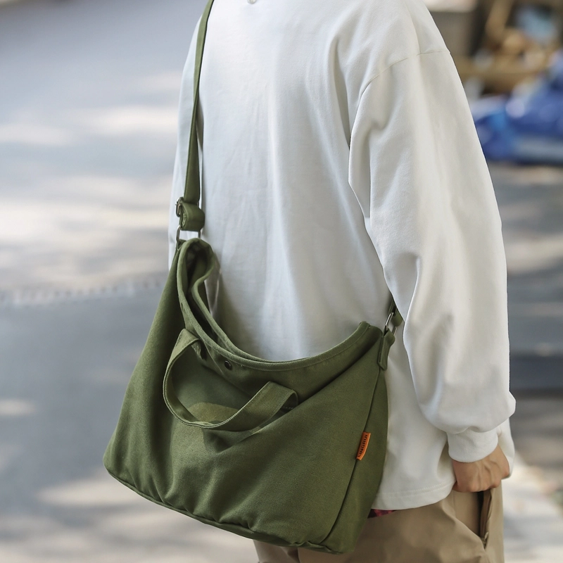 德力熊 日系休闲复古简约 帆布 单肩包 常规 男女同款情侣款 绿/米/黄/蓝/黑/白