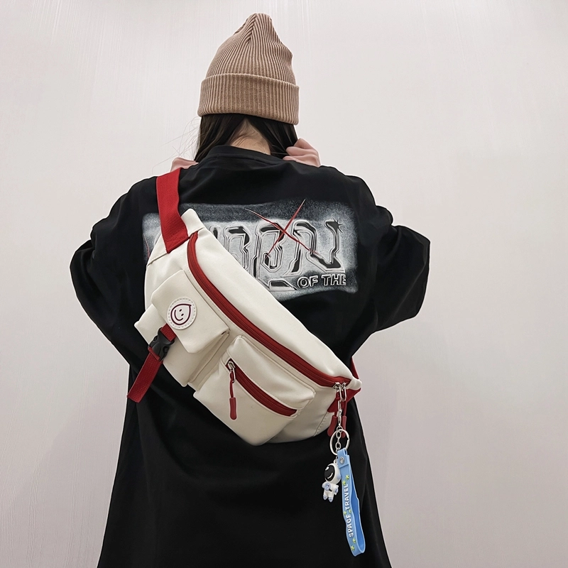 德力熊 日系休闲潮酷 尼龙 胸包 常规 男女同款情侣款 白红/白蓝/黑