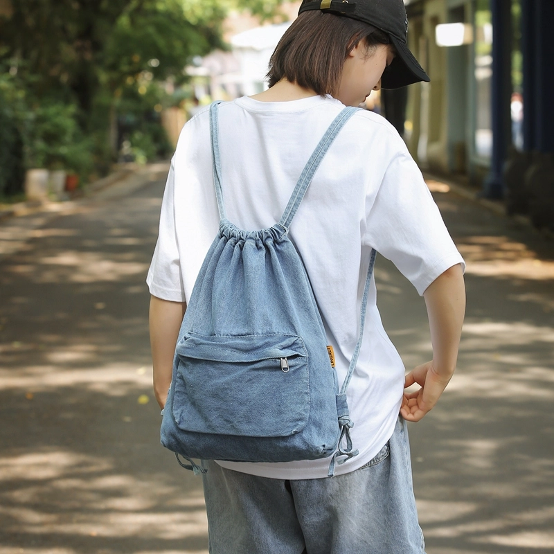 德力熊  牛仔布男女通用双色休闲时尚牛仔双肩包大容量通勤背包简约旅行背包