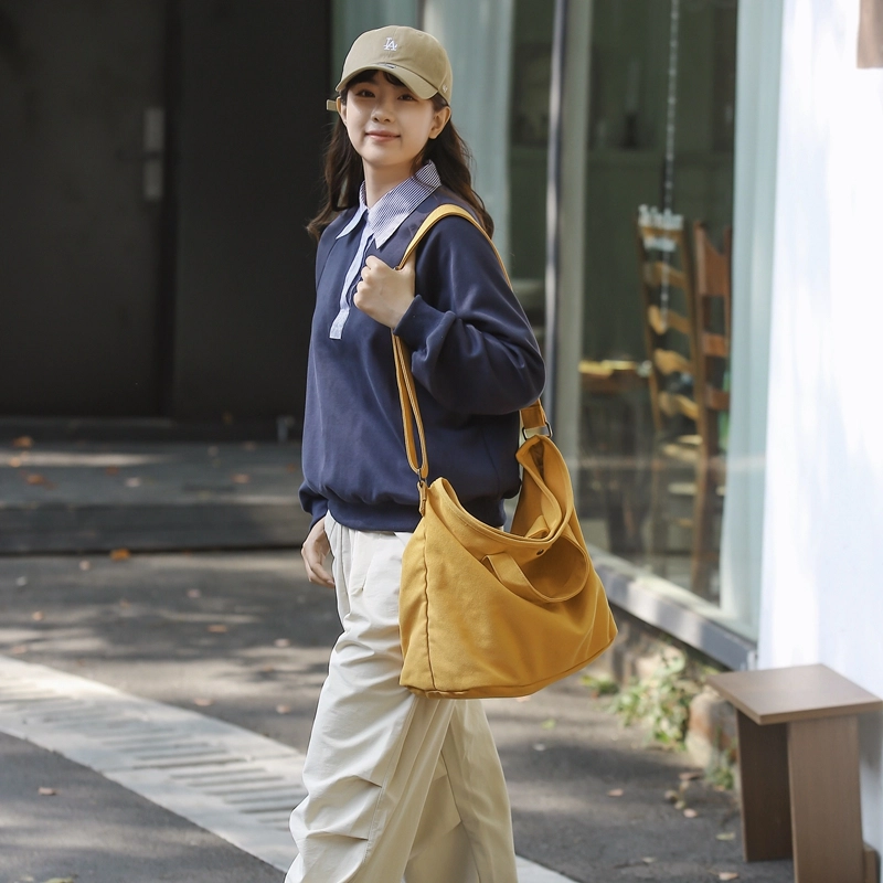 德力熊 日系休闲复古简约 帆布 单肩包 常规 男女同款情侣款 绿/米/黄/蓝/黑/白