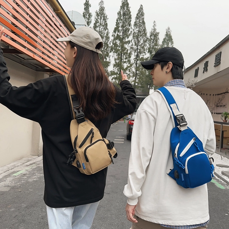 德力熊 轻便大容量纯色 尼龙 斜挎包胸包 常规 男女同款情侣款 黑色/白色/卡其色/蓝色