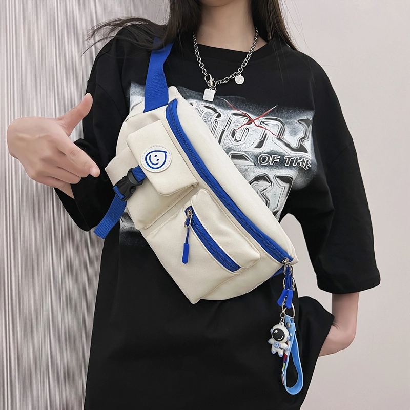 德力熊 日系休闲潮酷 尼龙 胸包 常规 男女同款情侣款 白红/白蓝/黑