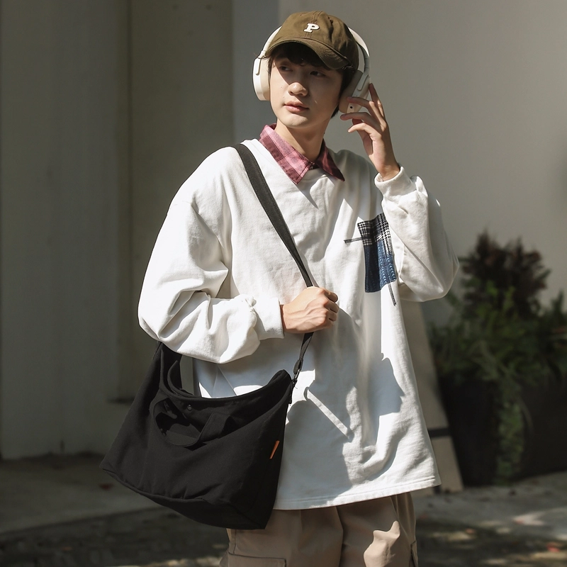 德力熊 日系休闲复古简约 帆布 单肩包 常规 男女同款情侣款 绿/米/黄/蓝/黑/白