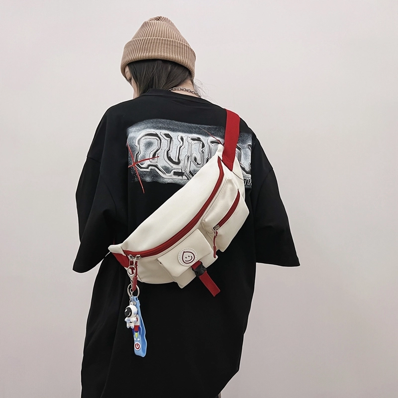 德力熊 日系休闲潮酷 尼龙 胸包 常规 男女同款情侣款 白红/白蓝/黑