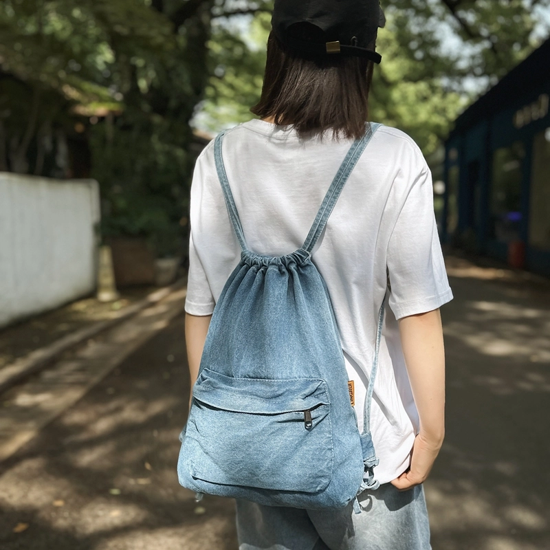 德力熊  牛仔布男女通用双色休闲时尚牛仔双肩包大容量通勤背包简约旅行背包