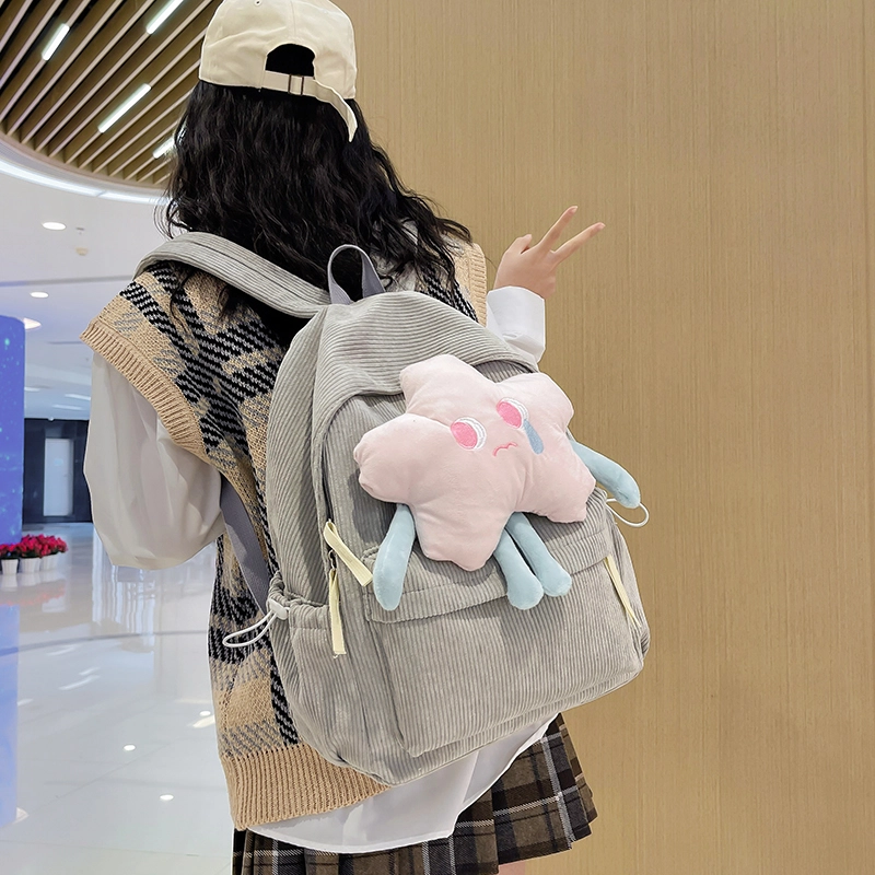 德力熊 可爱星星日系百搭大容量纯色 尼龙 书包背包双肩包 常规 女款 粉/白/灰/黑