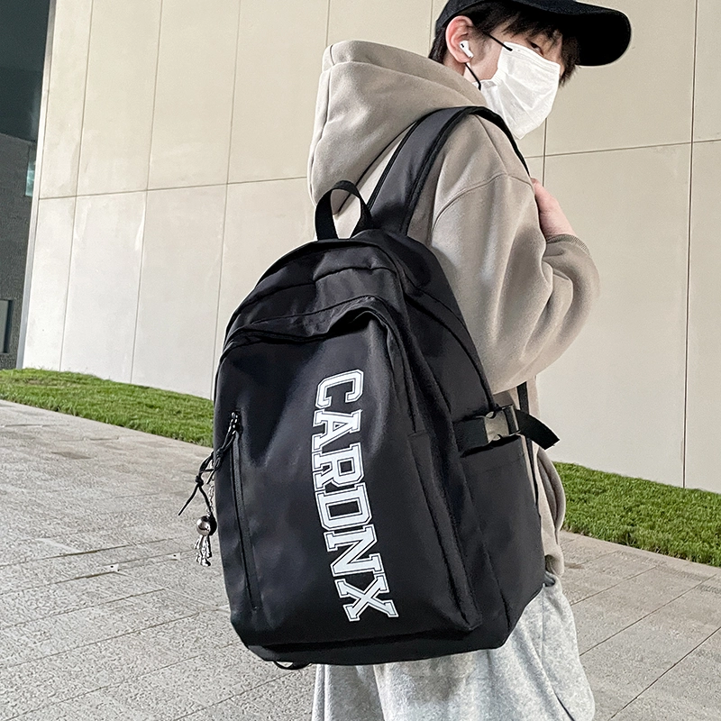 德力熊 大容量韩版大英文字母休闲运动风简约百搭潮酷 尼龙 书包背包双肩包 大号 男女同款情侣款 黑色/白色/蓝色/红色