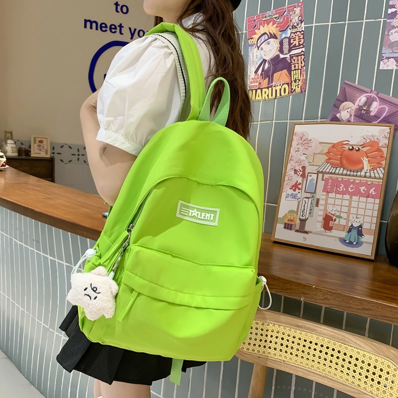 德力熊 美式高级感纯色休闲大容量防水 尼龙 书包背包双肩包 常规 男女同款情侣款 白/黑/蓝/绿/卡其