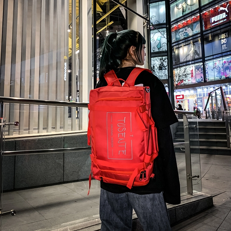德力熊 便携多功能大容量短途旅行轻便运动休闲 牛津布 书包背包双肩包 大号 男女同款情侣款 浅灰/深灰/黑色/红色