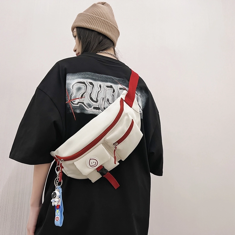德力熊 日系休闲潮酷 尼龙 胸包 常规 男女同款情侣款 白红/白蓝/黑