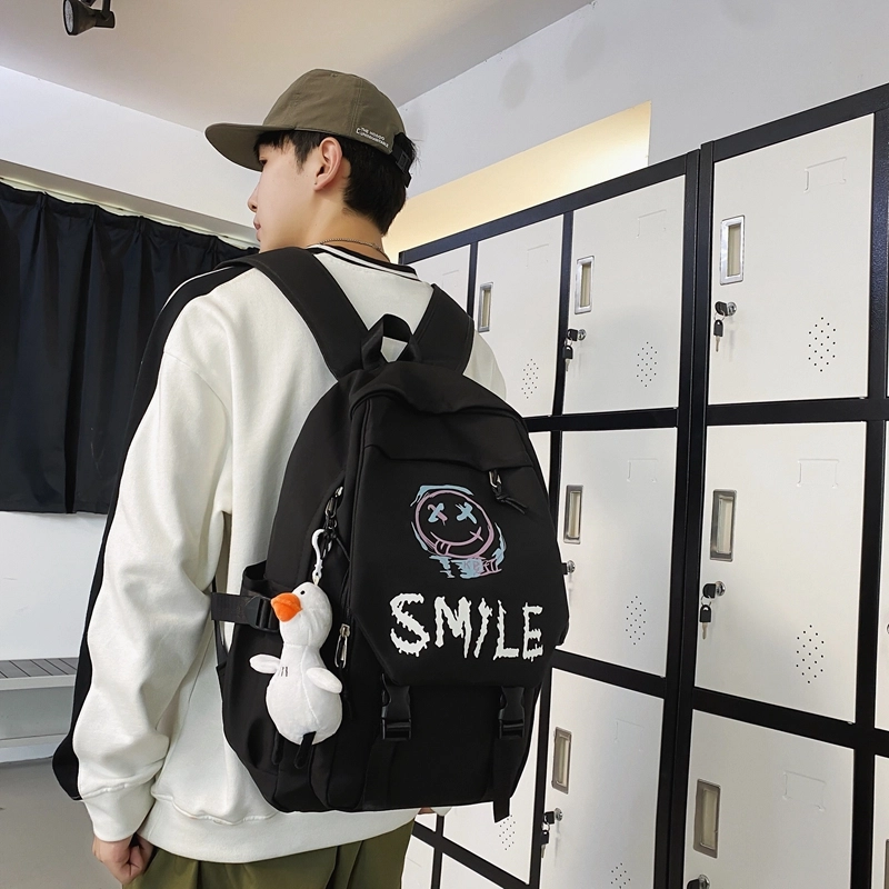 德力熊 轻便休息时尚百搭 尼龙 书包背包双肩包 常规 男女同款情侣款 黑色大牙/白色大牙/白色笑脸/白色笑脸