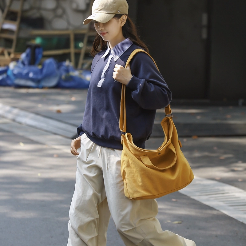 德力熊 日系休闲复古简约 帆布 单肩包 常规 男女同款情侣款 绿/米/黄/蓝/黑/白