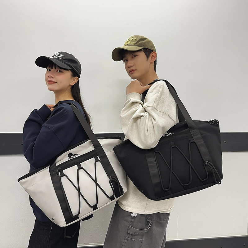 德力熊 大容量通勤百搭 尼龙 单肩包 男女同款情侣款 黑色/灰色