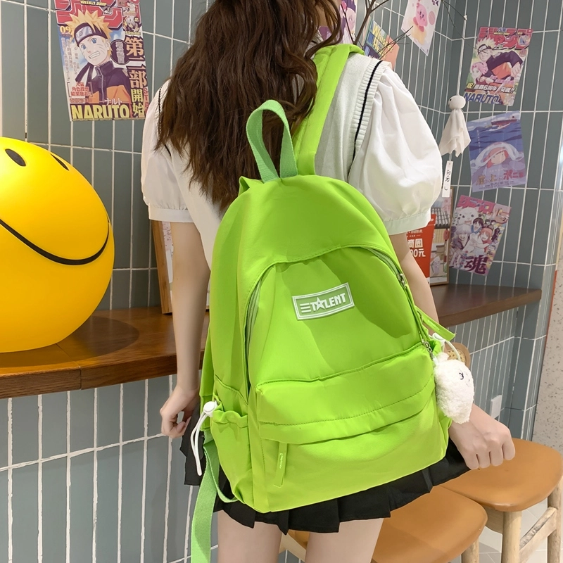 德力熊 美式高级感纯色休闲大容量防水 尼龙 书包背包双肩包 常规 男女同款情侣款 白/黑/蓝/绿/卡其