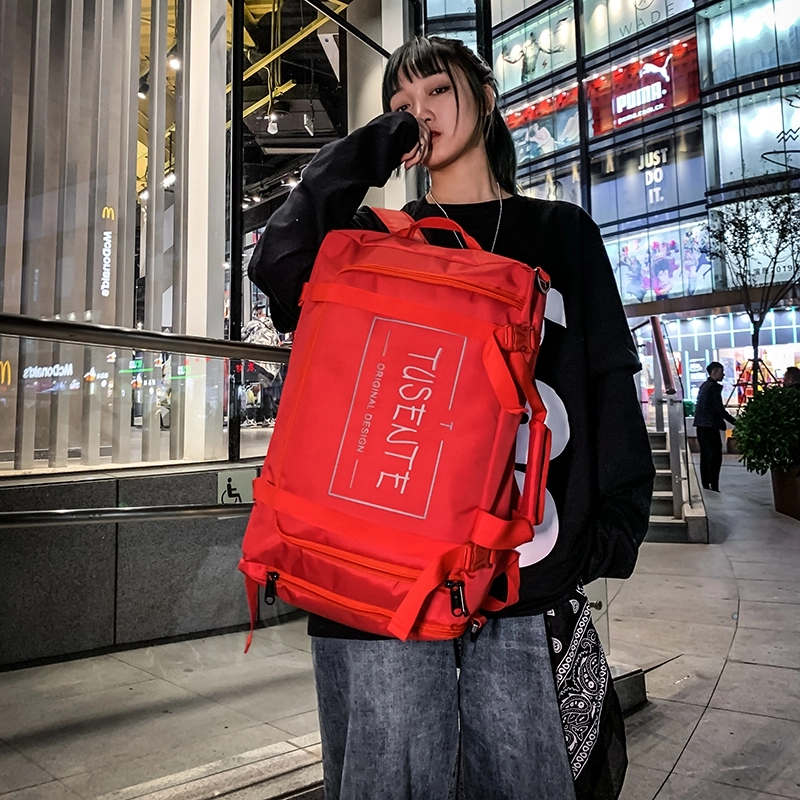 德力熊 便携多功能大容量短途旅行轻便运动休闲 牛津布 书包背包双肩包 大号 男女同款情侣款 浅灰/深灰/黑色/红色