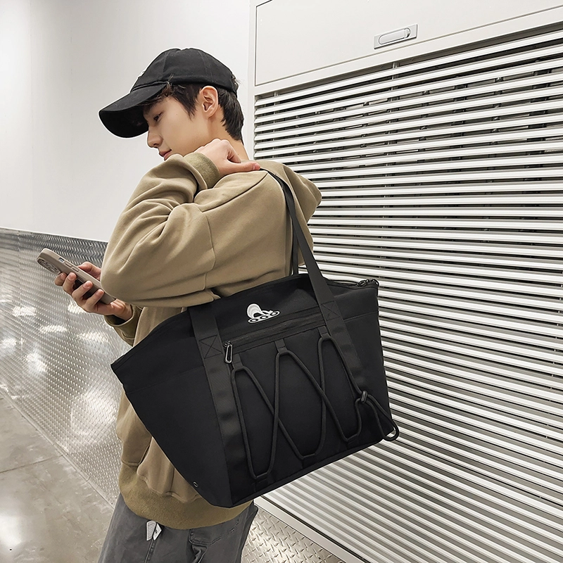德力熊 大容量通勤百搭 尼龙 单肩包 男女同款情侣款 黑色/灰色