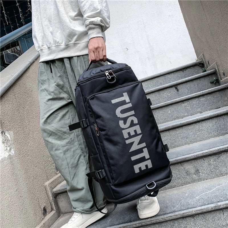 德力熊 轻便大容量多功能休闲单肩斜挎两背 牛津布 书包背包双肩包 大号 男女同款情侣款 黑/红/灰