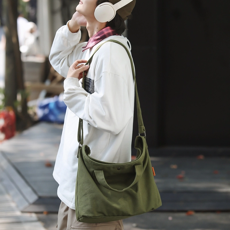 德力熊 日系休闲复古简约 帆布 单肩包 常规 男女同款情侣款 绿/米/黄/蓝/黑/白