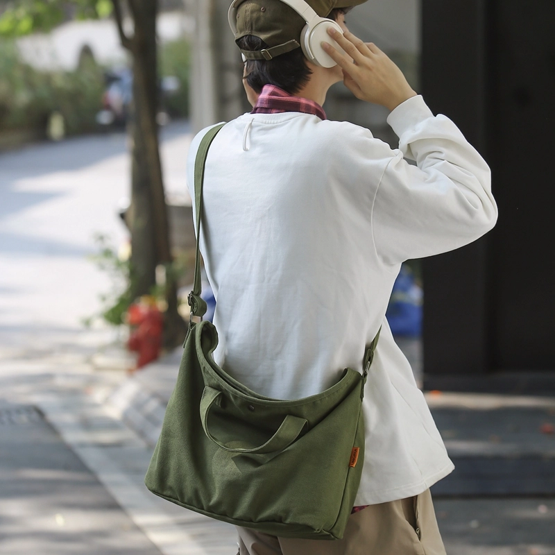 德力熊 日系休闲复古简约 帆布 单肩包 常规 男女同款情侣款 绿/米/黄/蓝/黑/白