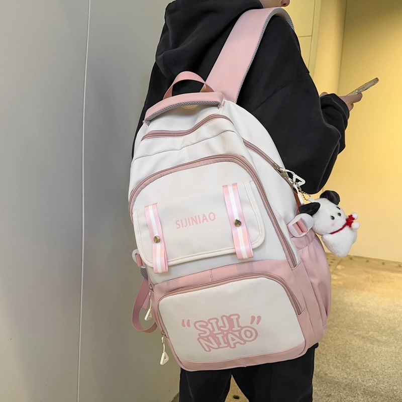 德力熊双肩包女初中女生大容量高中生小学生尼龙高颜值五六年级书包减负背包男女通用 多色