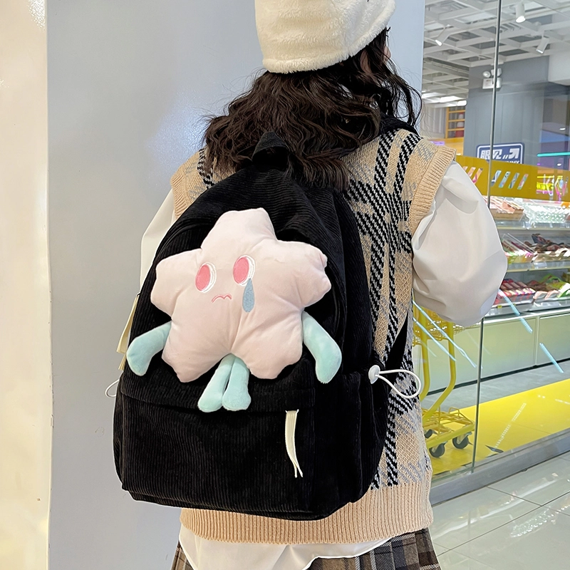 德力熊 可爱星星日系百搭大容量纯色 尼龙 书包背包双肩包 常规 女款 粉/白/灰/黑