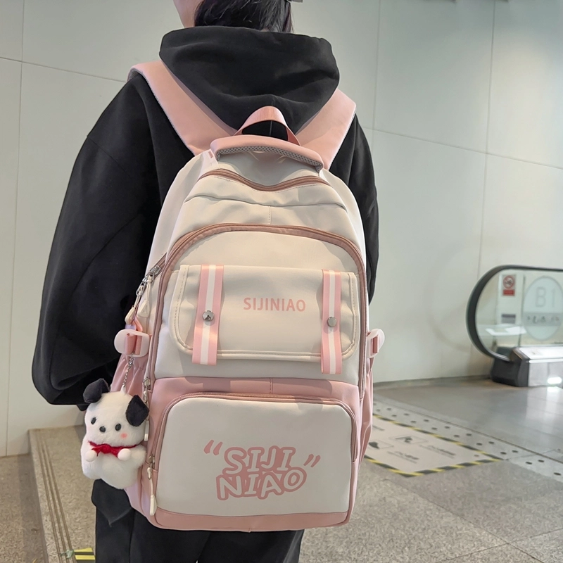 德力熊双肩包女初中女生大容量高中生小学生尼龙高颜值五六年级书包减负背包男女通用 多色