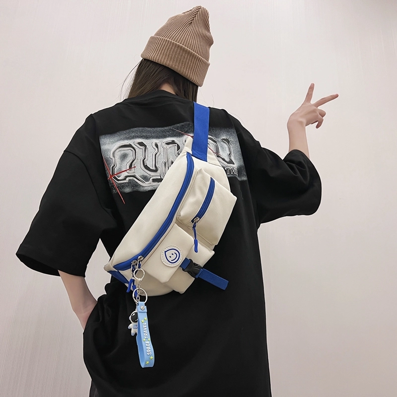 德力熊 日系休闲潮酷 尼龙 胸包 常规 男女同款情侣款 白红/白蓝/黑